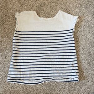 Mini Boden White and Navy Striped Tee with Yellow Trim